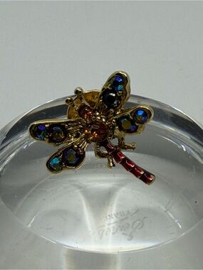 Jay Strongwater Gold-Tone Dragonfly Brooch with aurora borealis Rhinestones